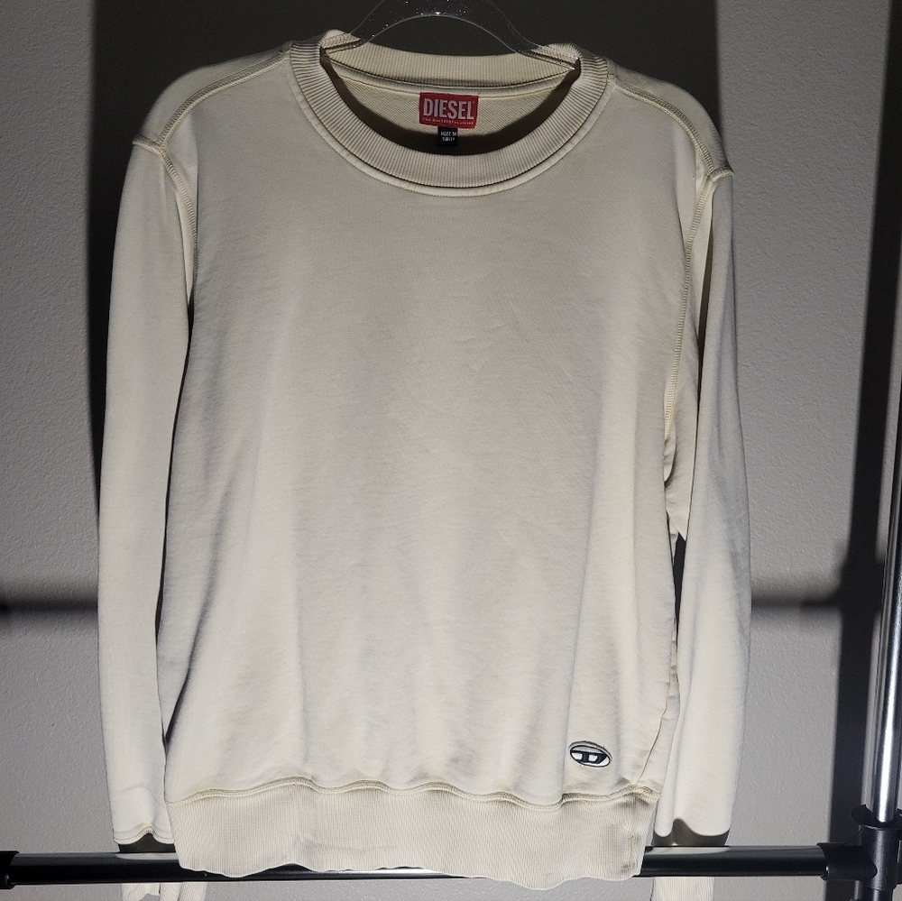 Diesel Men's Off-White Crew neck Sweatshirt Slight Stain FREE SHIPPING